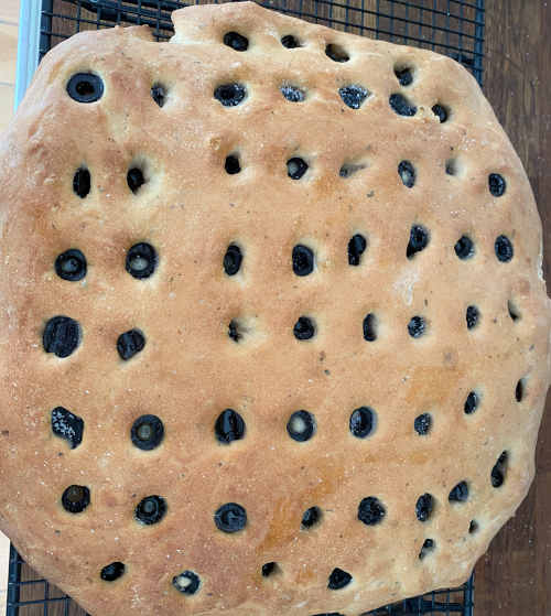 Modern easy bake Focaccia with herbs and olives